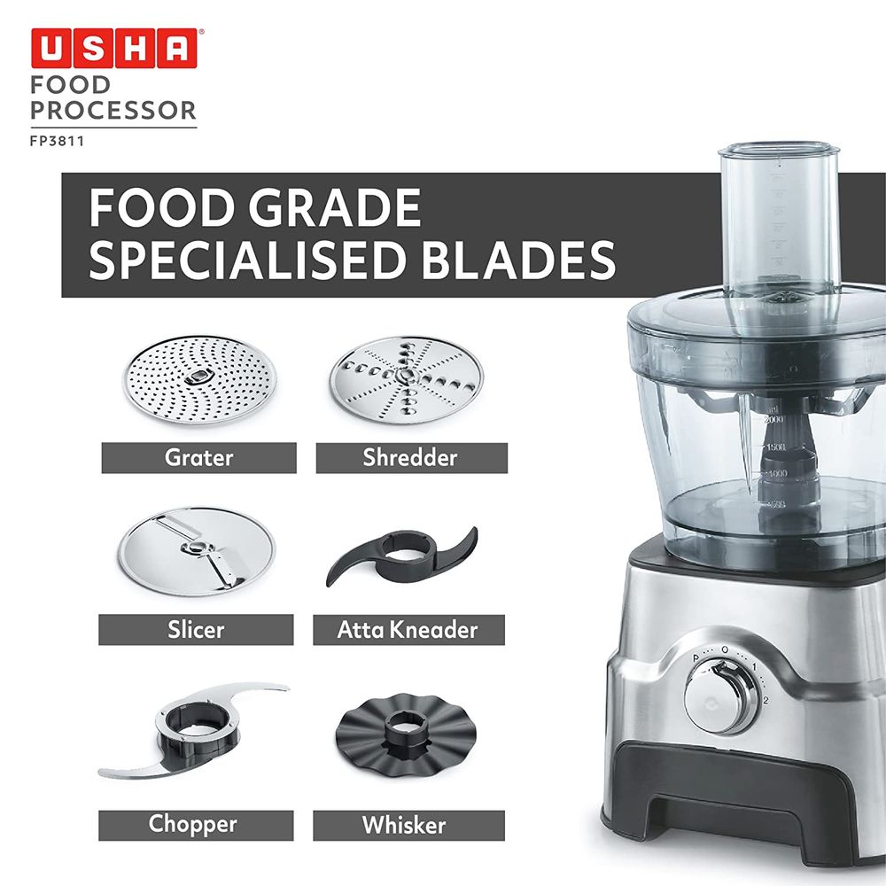 Buy Usha FP 3811 1000 Watt Food Processor with 6 Blades (Black/Silver